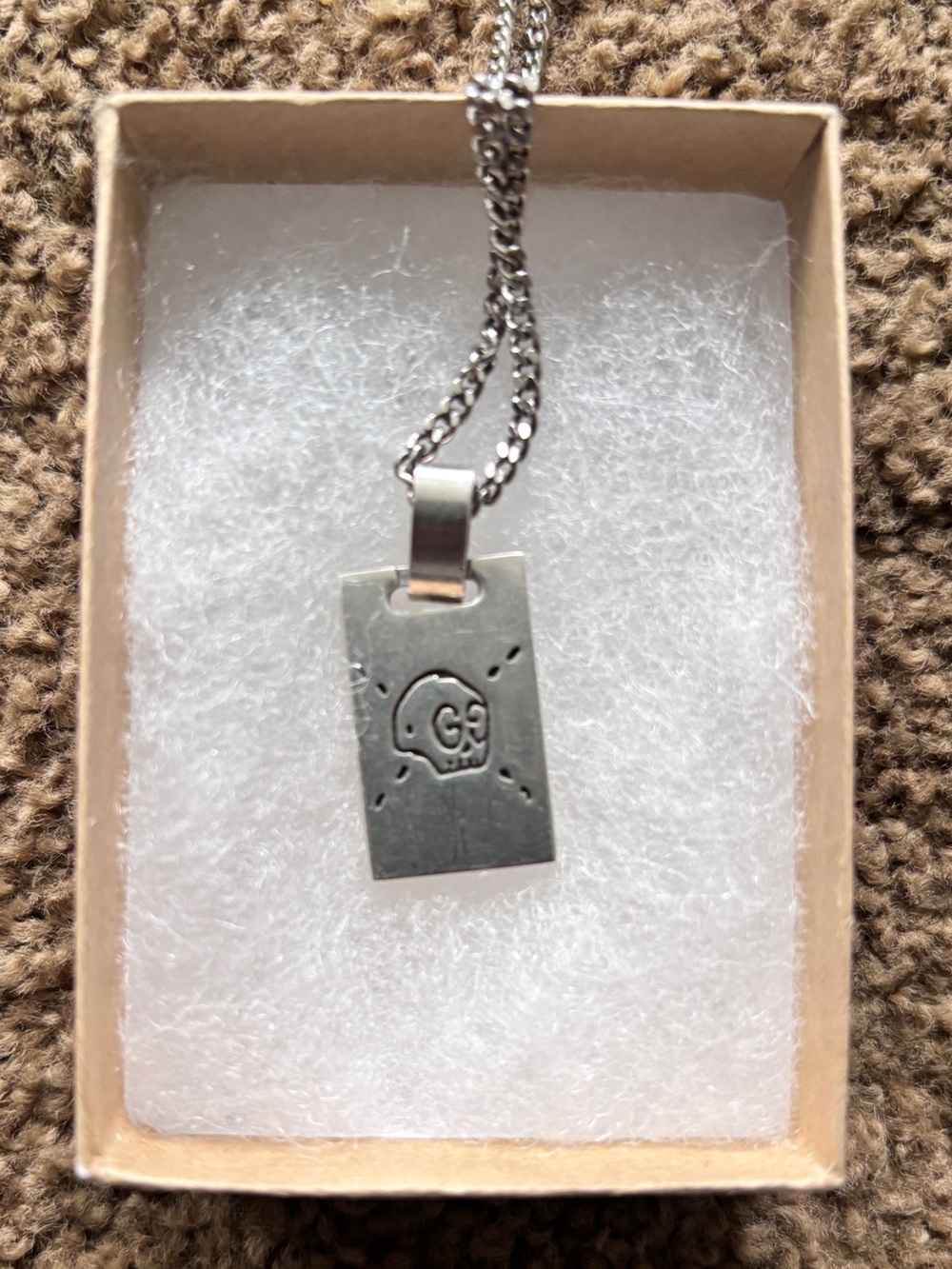 Silver Rectangular Skull Dog Tag Necklace